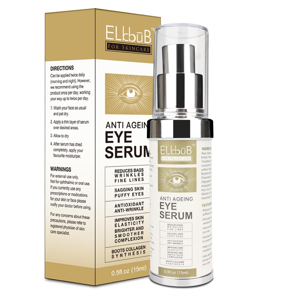 ELBBUB anti ageing eye serum application close-up showing hydration and smooth under-eye skin