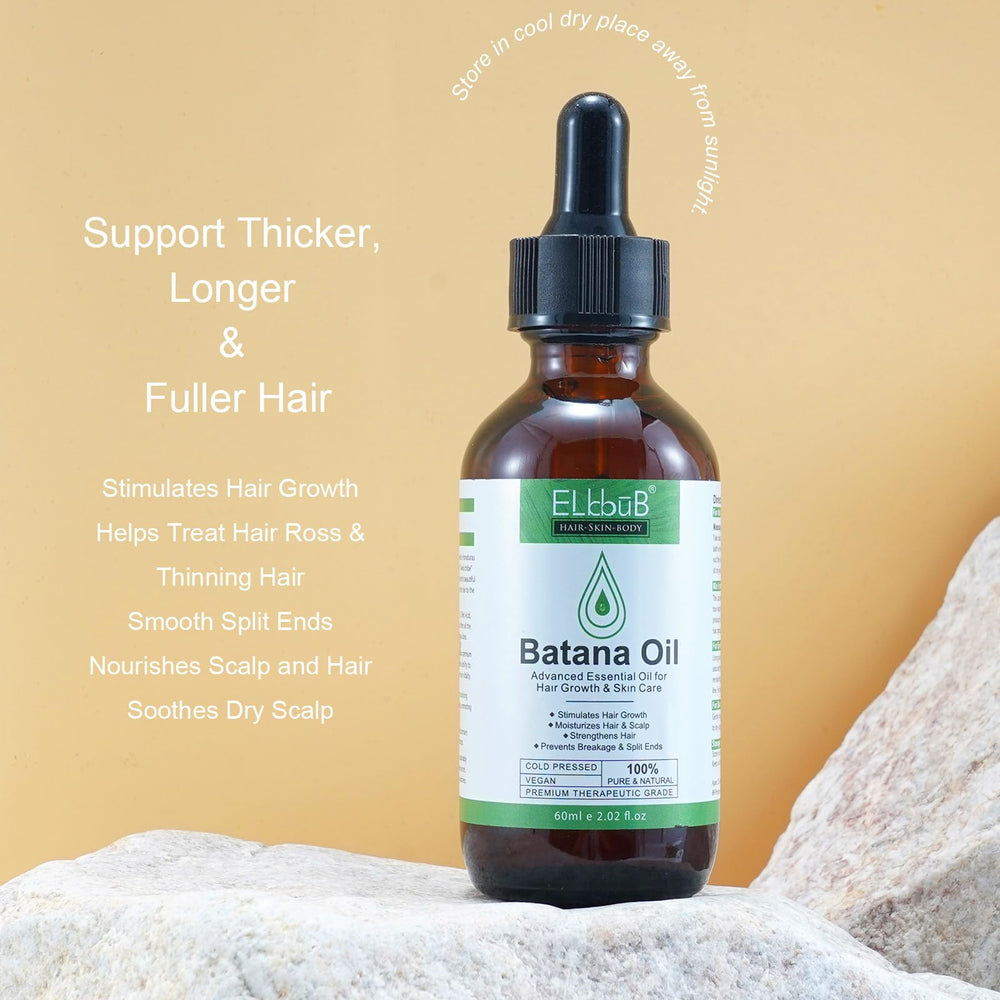 ELBBUB Batana Oil amber bottle closeup signals premium, raw quality.