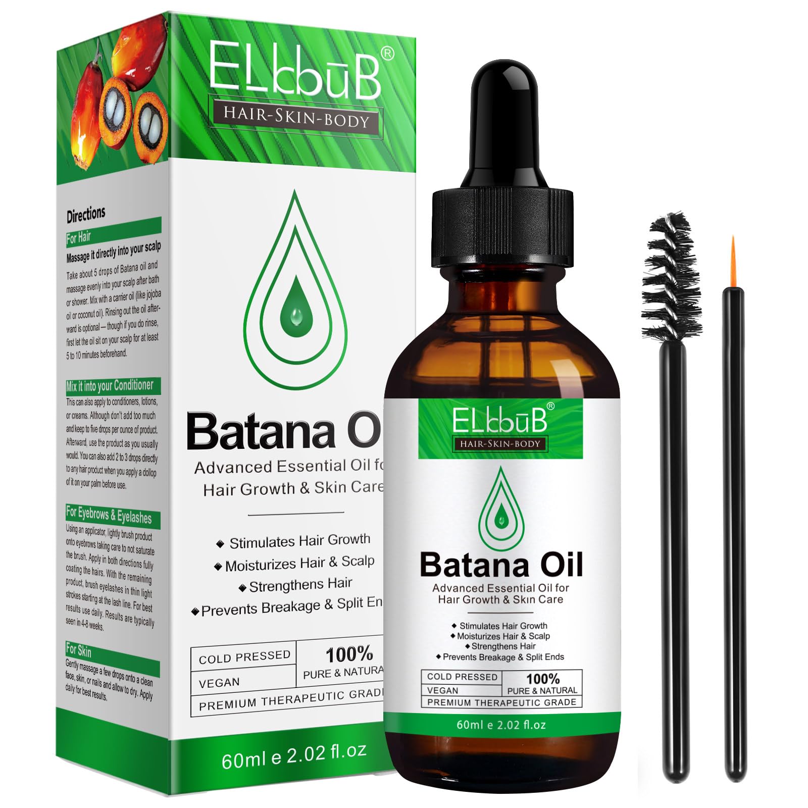 ELBBUB Batana Oil bottle pour demonstrates pure nourishment for healthier hair.