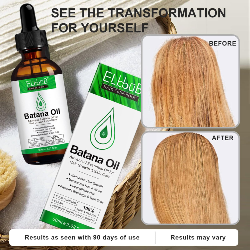 ELBBUB Batana Oil drops on hair convey quick scalp nourishment and softness.