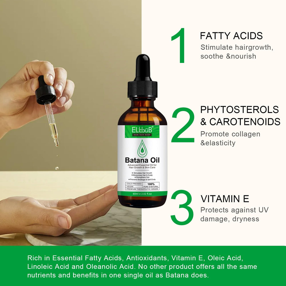 ELBBUB Batana Oil application on hair highlights smoothing ends and natural shine.