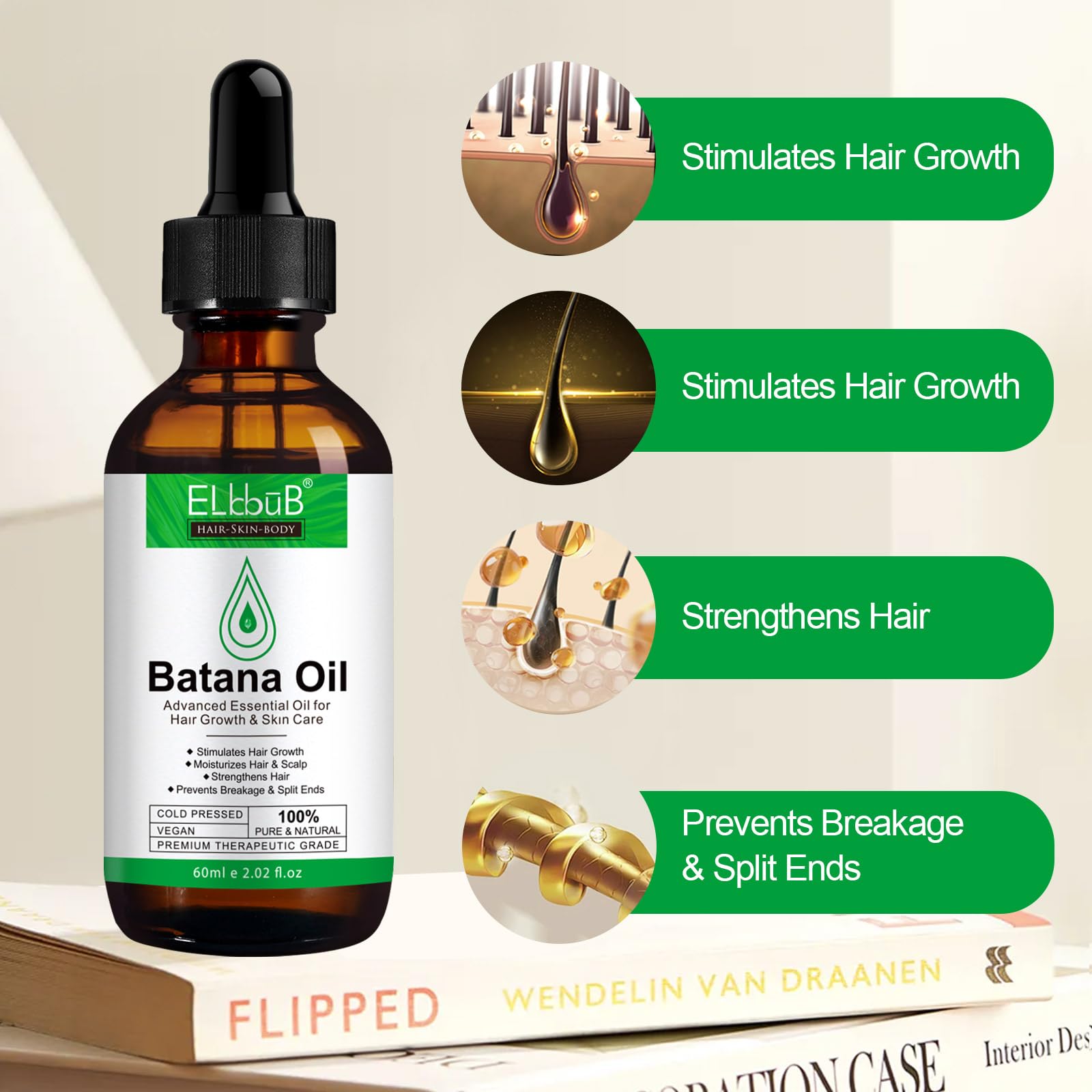 ELBBUB Batana Oil nourishing glow image hints at thicker, resilient strands.