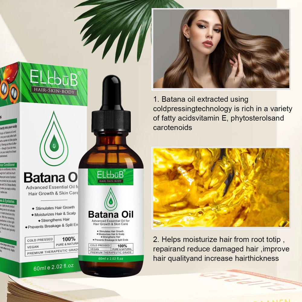 ELBBUB Batana Oil scalp massage scene suggests easy nightly care for deep hydration.