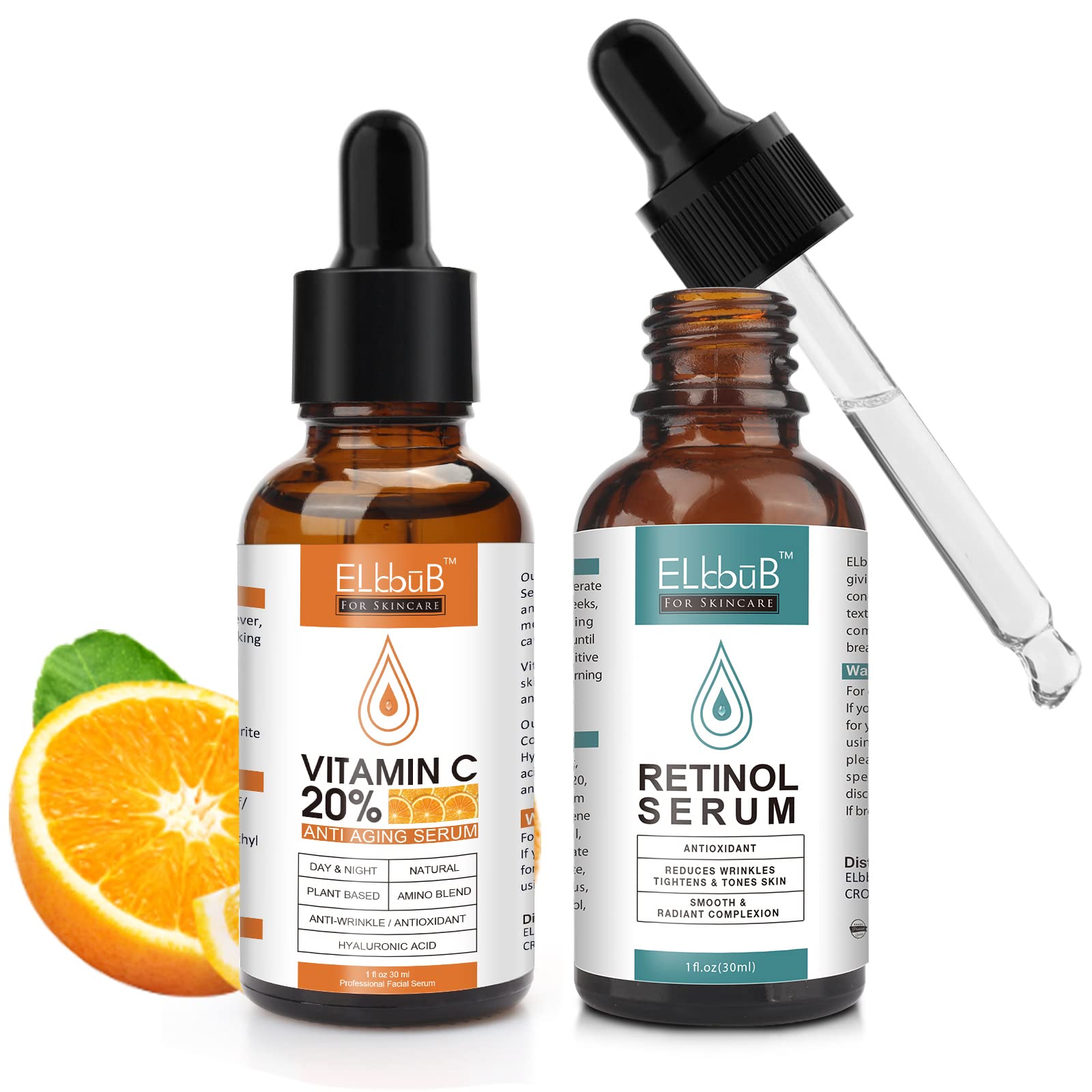 ELBBUB day-night serum bottle front view, premium packaging for daily anti-aging care.