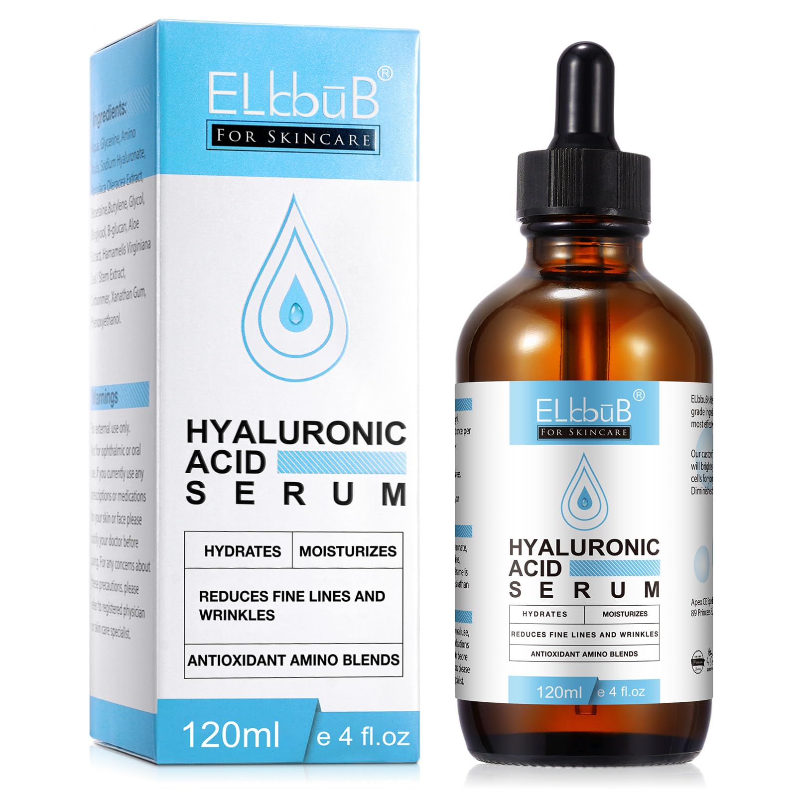 ELBBUB Hyaluronic Serum bottle for face hydration and smoother skin.