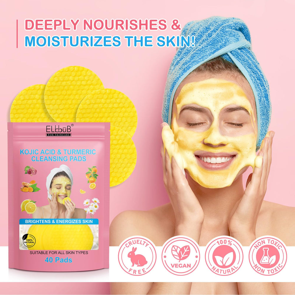 ELBBUB Turmeric Cleansing Pad face-application demonstrates easy spot cleansing.