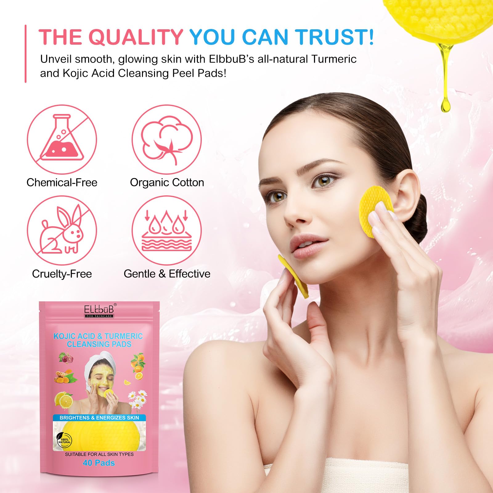 ELBBUB Turmeric Cleansing Pad ingredients-turmeric highlights natural glow potential.