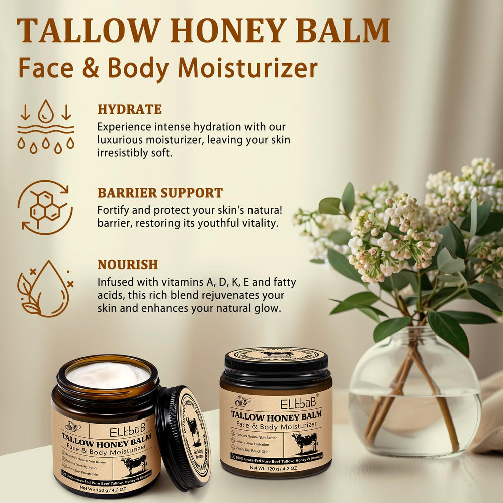 Easy daily application of ELBBUB whipped tallow cream for soothing hydration.