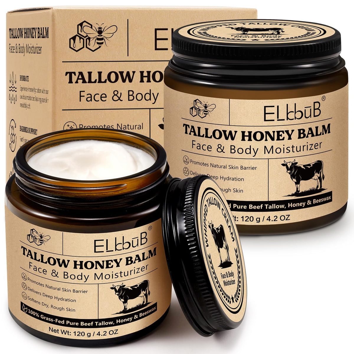ELBBUB whipped tallow cream jar for deep hydration and gentle nourishment.