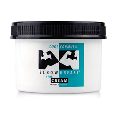 Elbow Grease Cool Massage Cream bottle shows cooling formula for soothing relief.