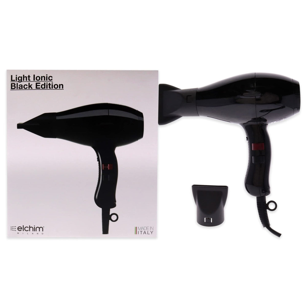 Elchim 3900 Light Ionic Black dryer front view for fast professional styling.