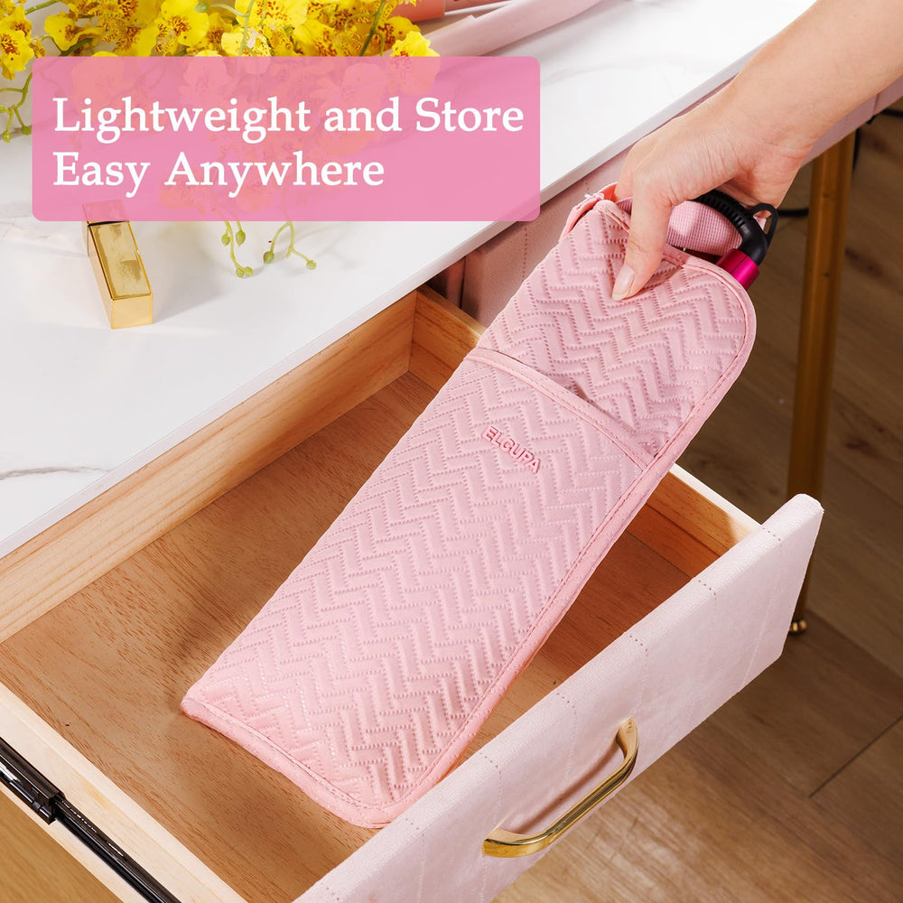 ELCUPA bag doubles as a heat-safe surface for styling sessions.