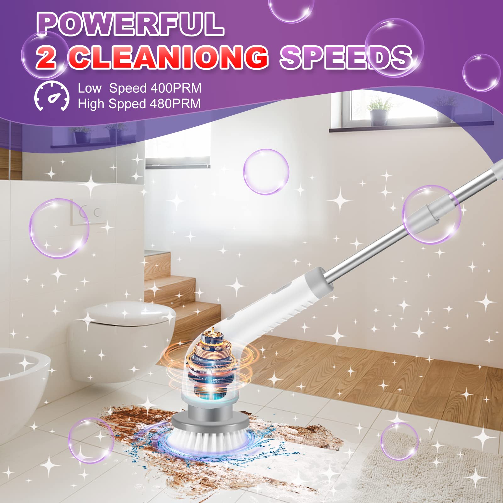 Electric Spin Scrubber with seven brush heads offers versatile cleaning options.