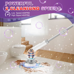 Electric Spin Scrubber with seven brush heads offers versatile cleaning options.