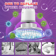 Electric Spin Scrubber extended-arm demonstrates reach for tight corners and high surfaces.