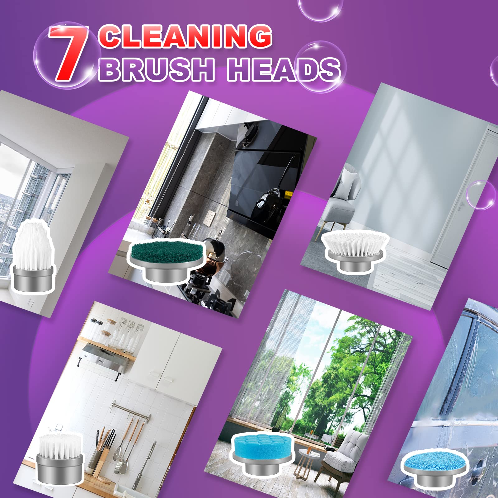 Electric Spin Scrubber rechargeable battery provides long cleaning sessions.