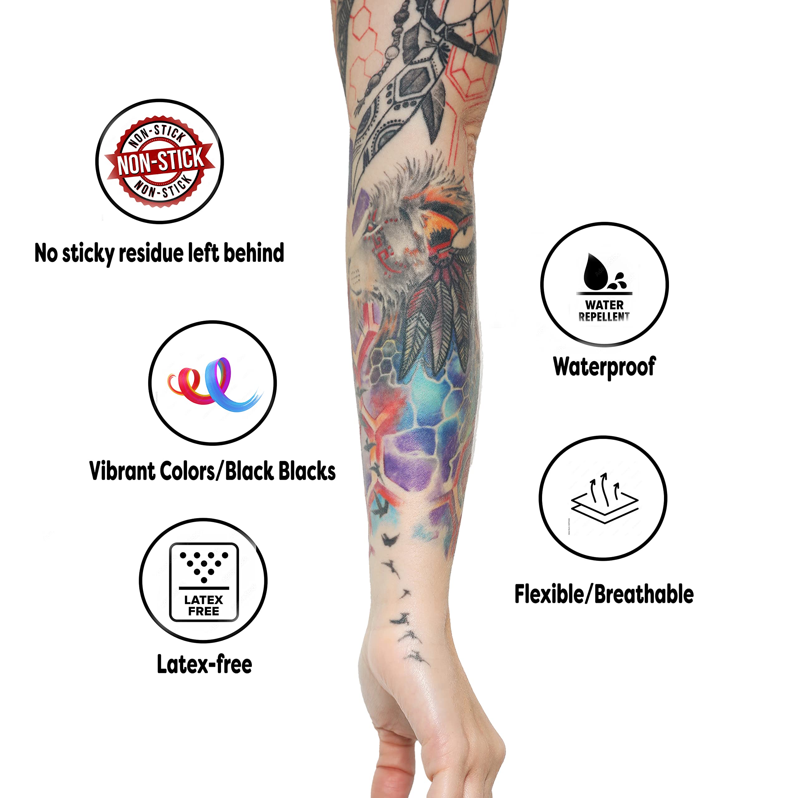 Electrum DERMOR latex-free adhesive film applied to a tattoo for skin-friendly protection.