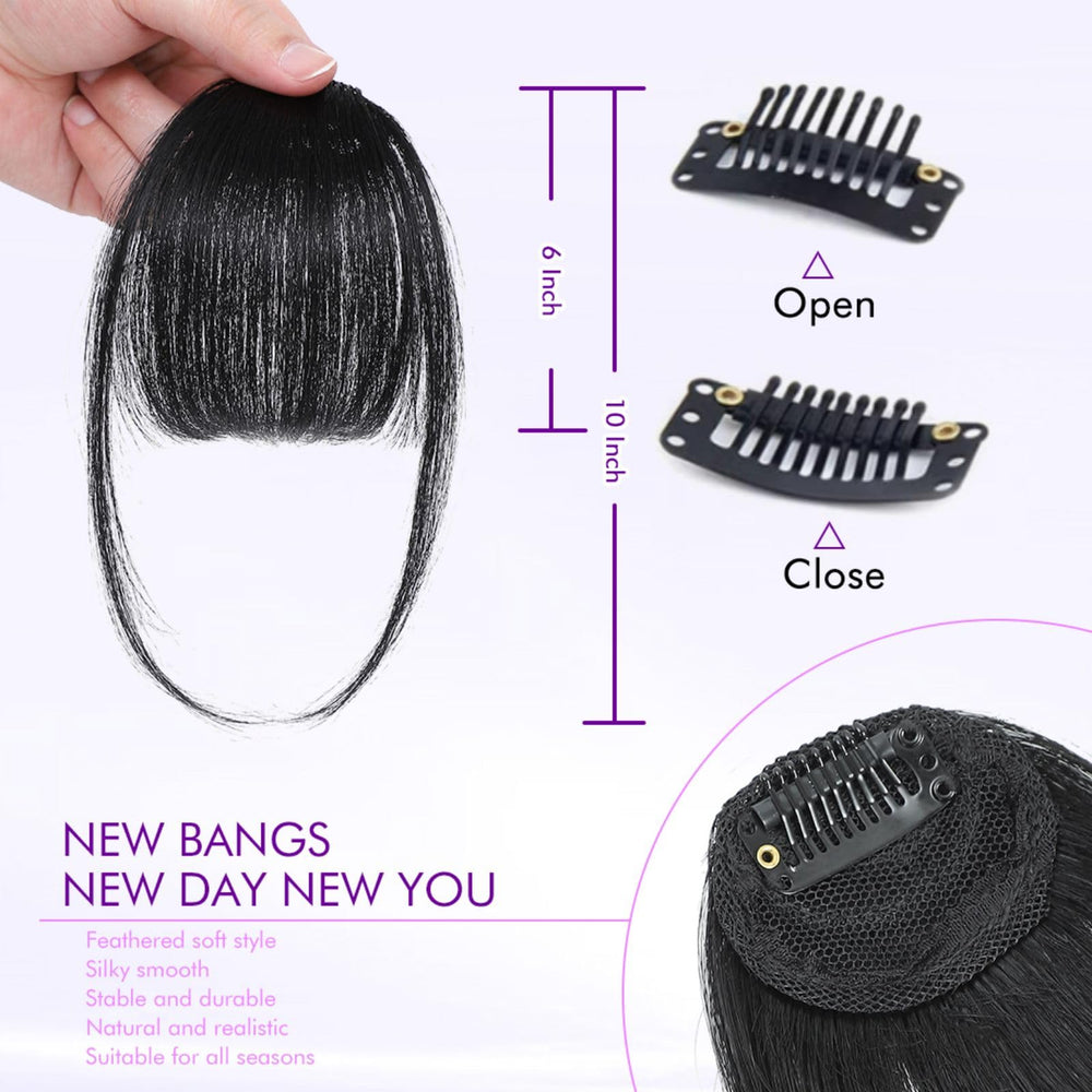 ELEFOCUS clip-in bangs 100 percent human hair for silky, realistic fringe