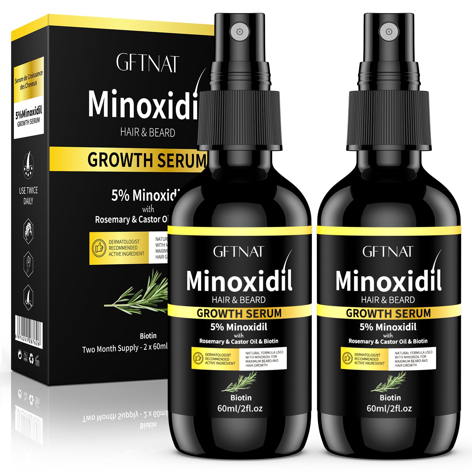 Elegra 5% Minoxidil spray bottle for quick absorption on the scalp.