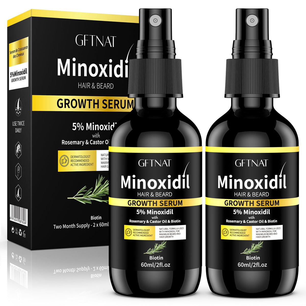 Elegra 5% Minoxidil spray bottle for quick absorption on the scalp.