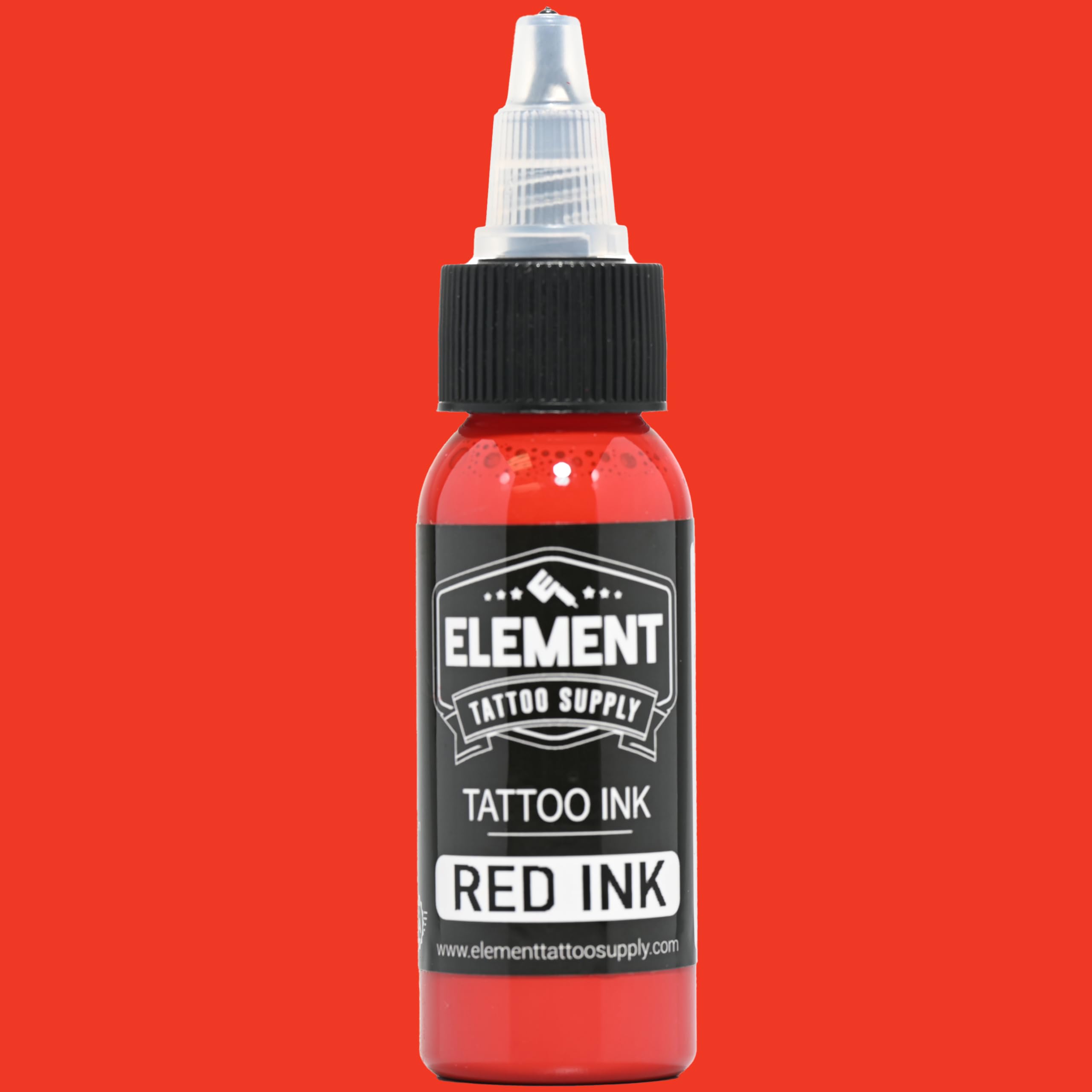 Element Tattoo Supply red 1oz ink bottle for bold color payoff and depth