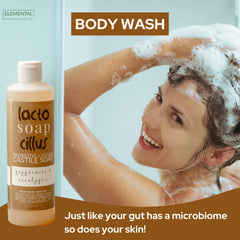 Elemental Wellness Probiotic Castile Soap label front displaying simple, pure ingredients