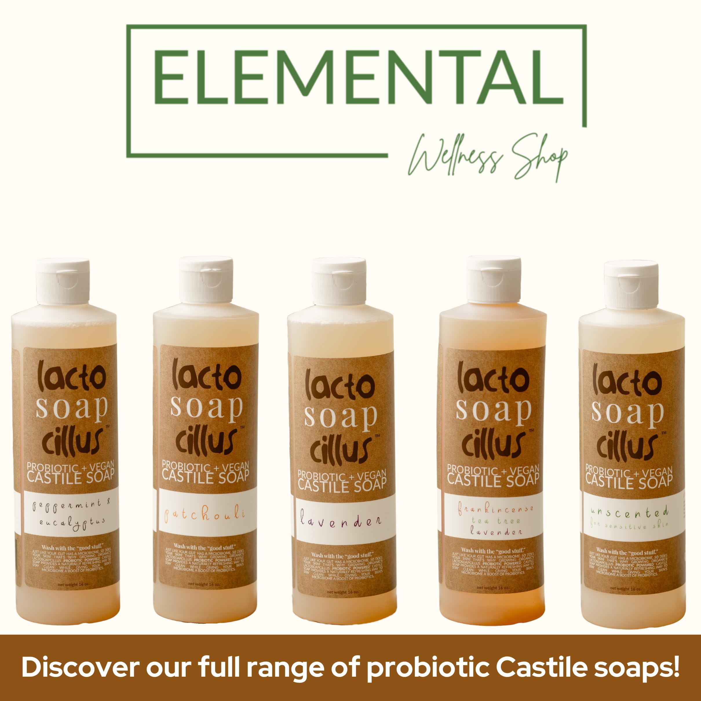 Elemental Wellness Probiotic Castile Soap multifunction use for baby, veggies, laundry