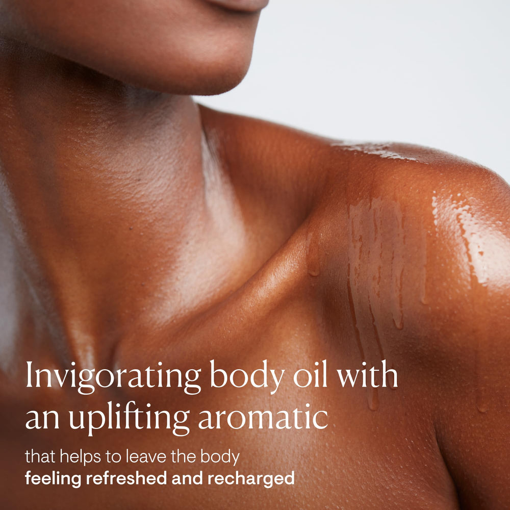 Elemis Cellutox active body oil bottle highlights detoxifying, skin-softening benefits.