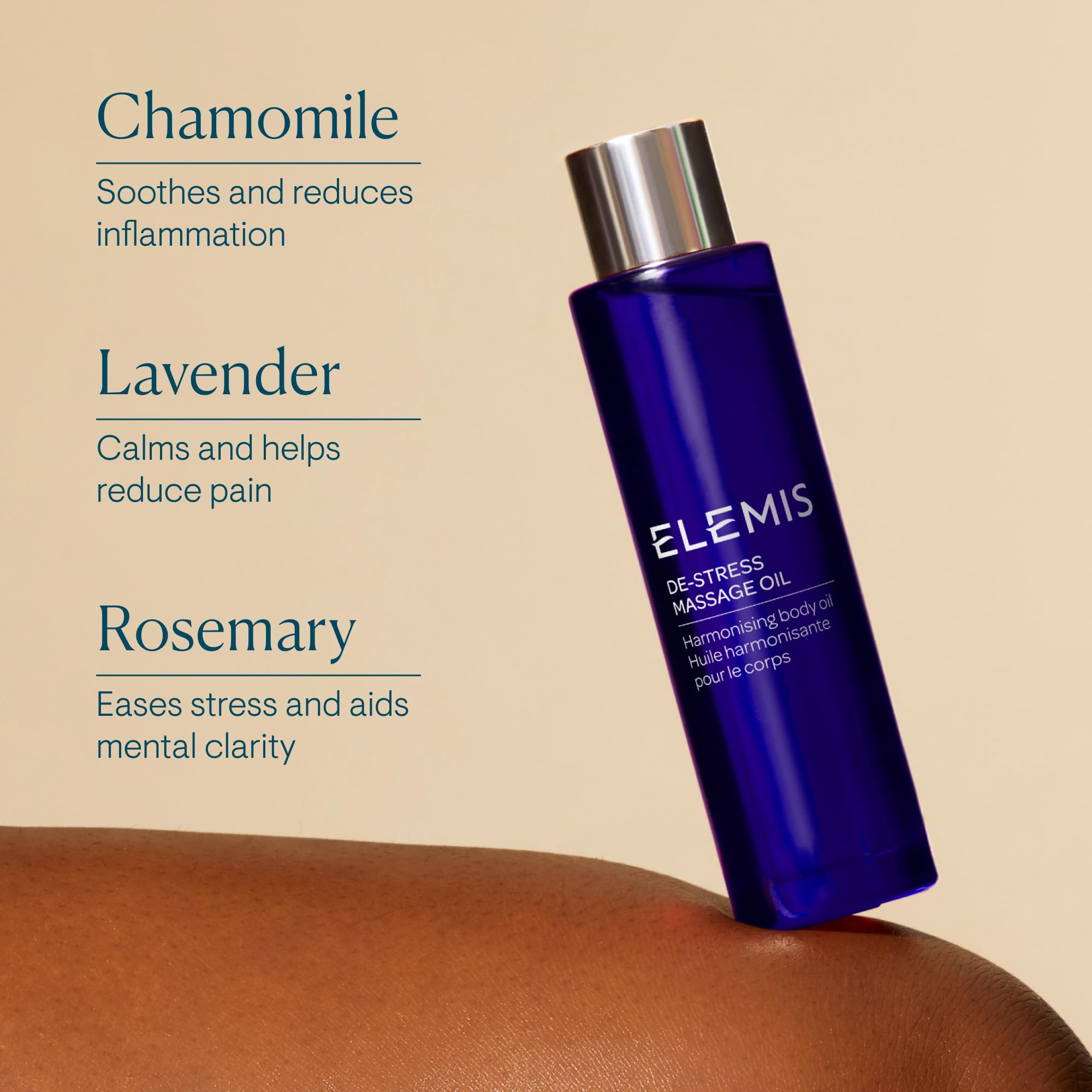 ELEMIS De-Stress Massage Oil leaves a soft, smooth skin finish post-massage.