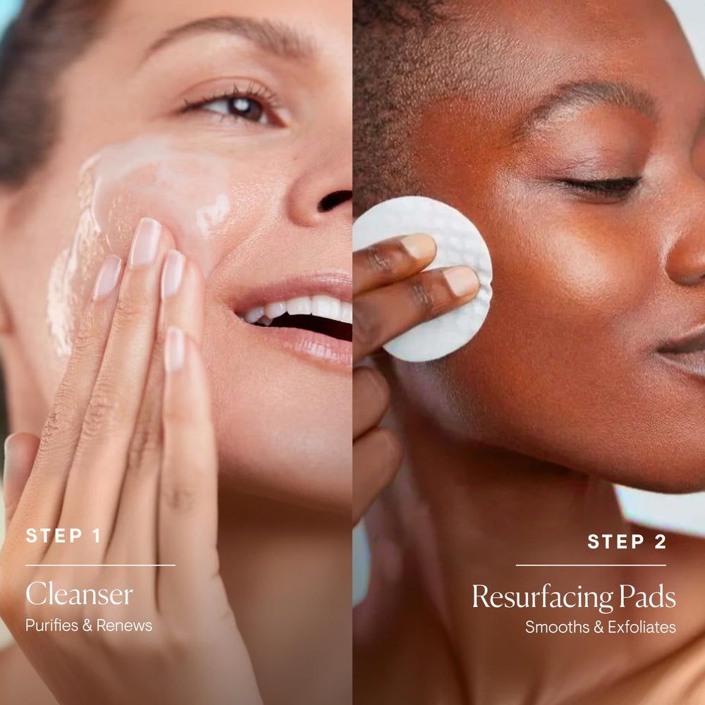 Radiant skin close-up after cleansing and exfoliating with Elemis kit