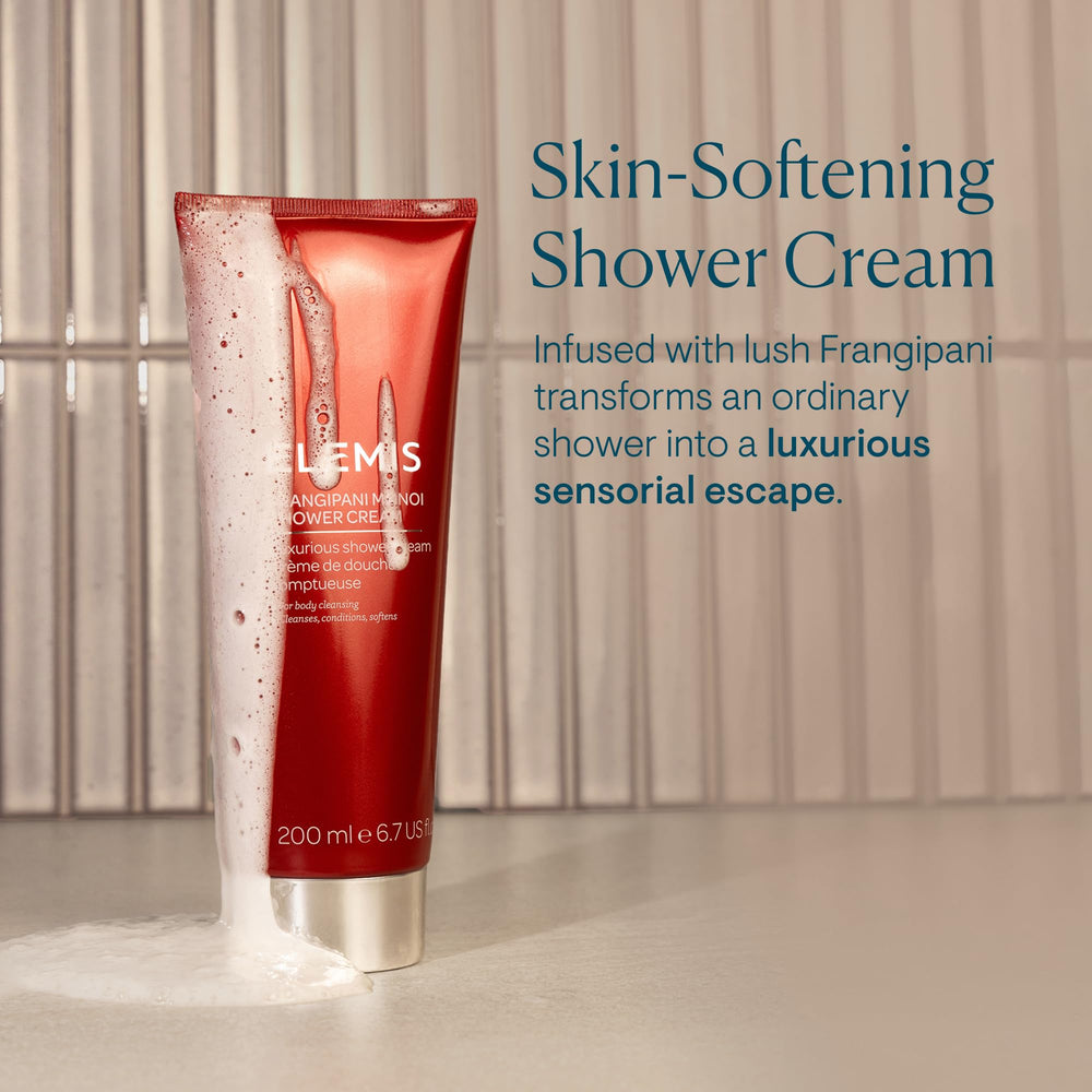 ELEMIS Frangipani Monoi shower cream lather delivering rich, creamy foam.
