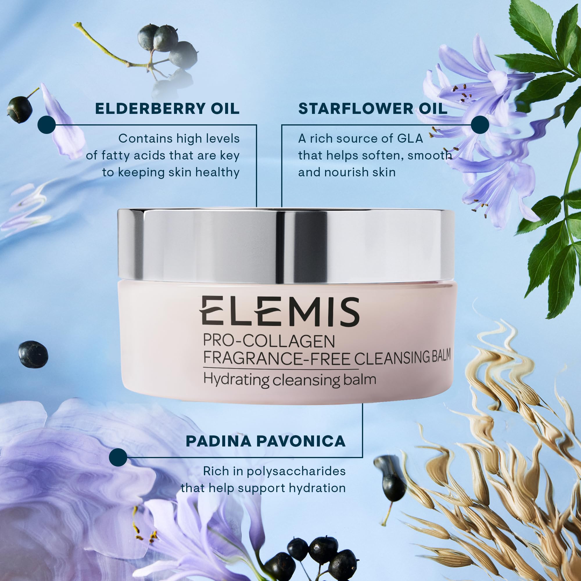 Elemis balm features Optimega, elderberry and starflower oils for nourishment.