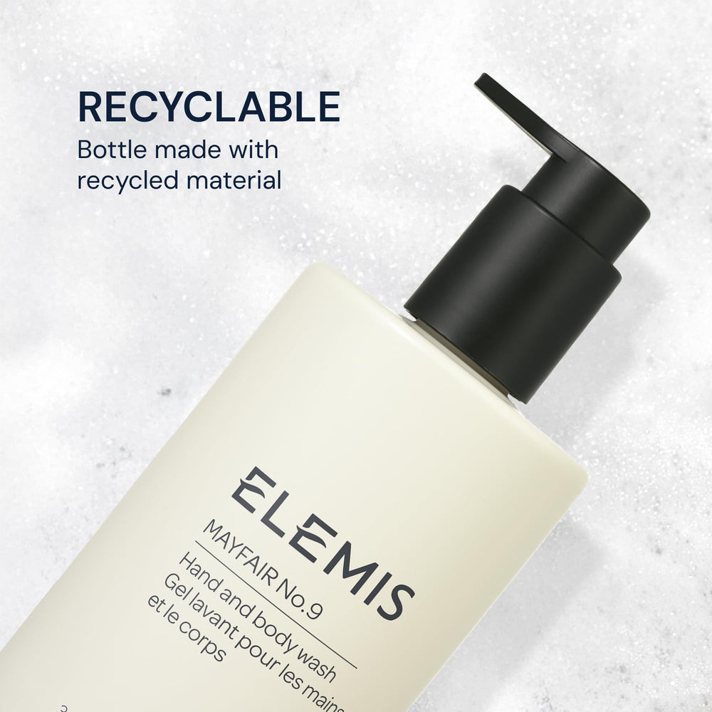 Elemis Mayfair No.9 biodegradable icon emphasizes eco-conscious formula.