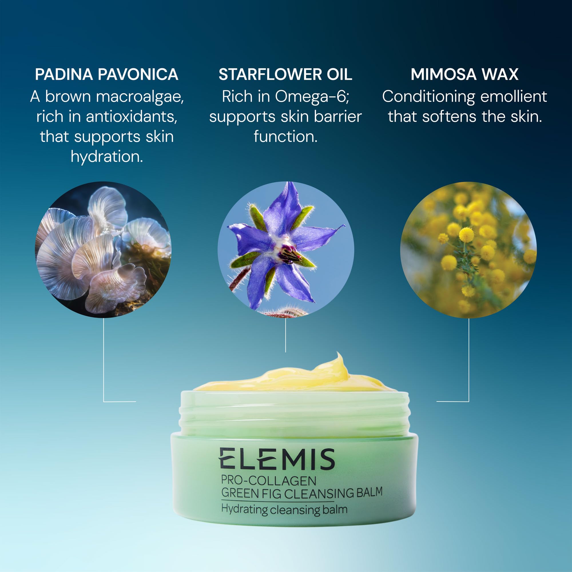 Elemis Pro-Collagen Cleansing Balm bottle on display for daily skincare.