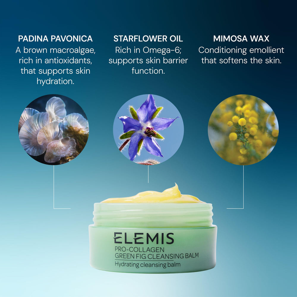 Elemis Pro-Collagen Cleansing Balm bottle on display for daily skincare.