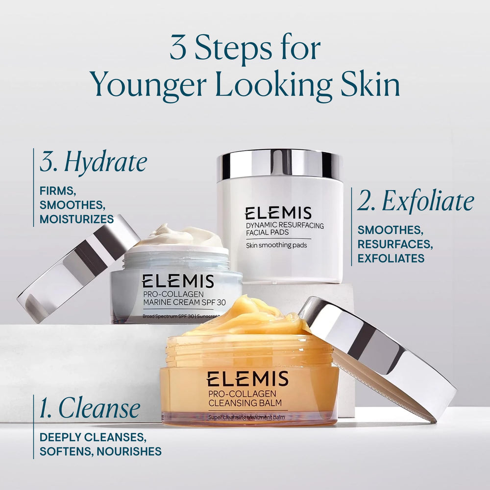 Elemis packaging close-up highlights premium jar design.