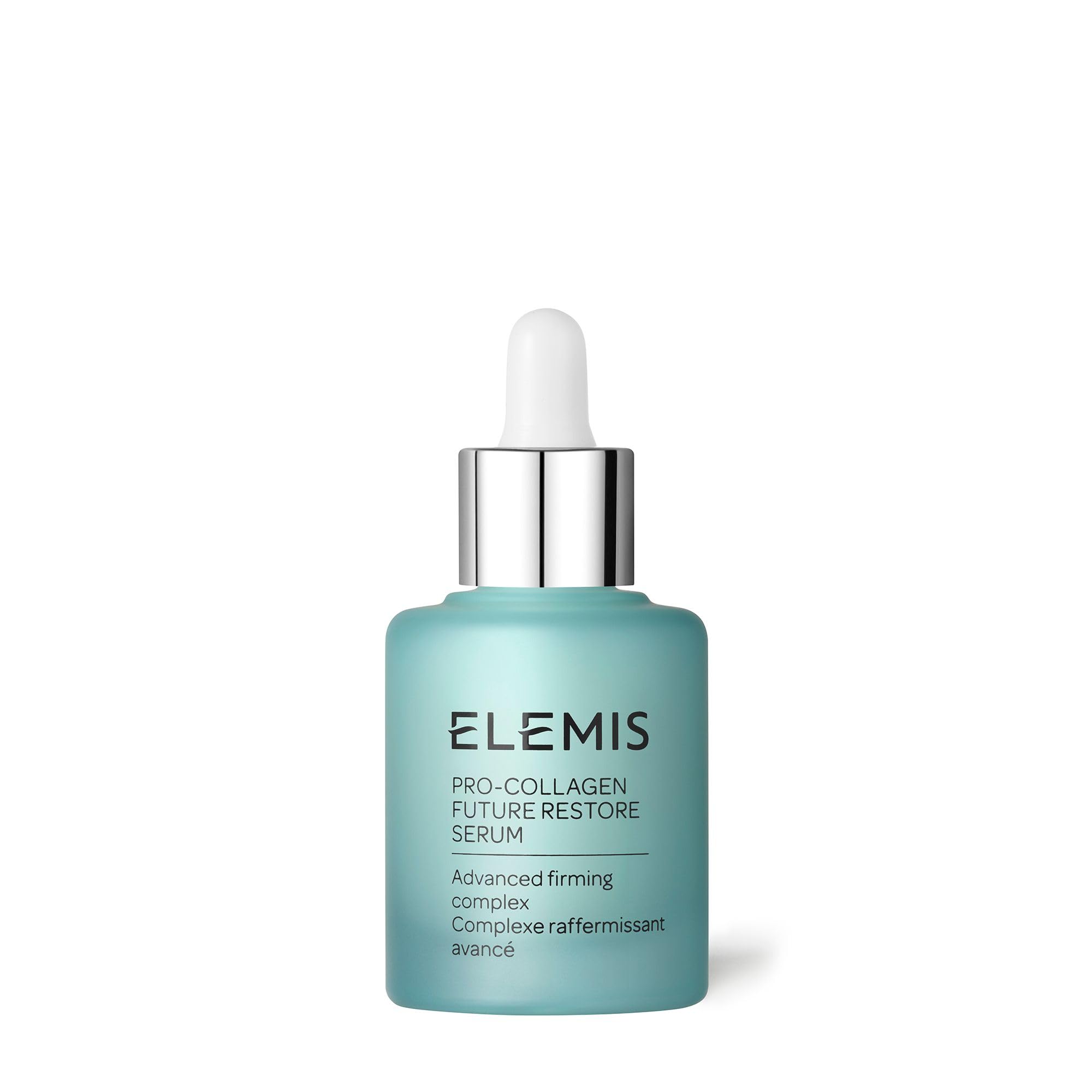 Elemis Pro-Collagen Future Restore Serum bottle with premium packaging suggesting a premium anti-aging treatment.