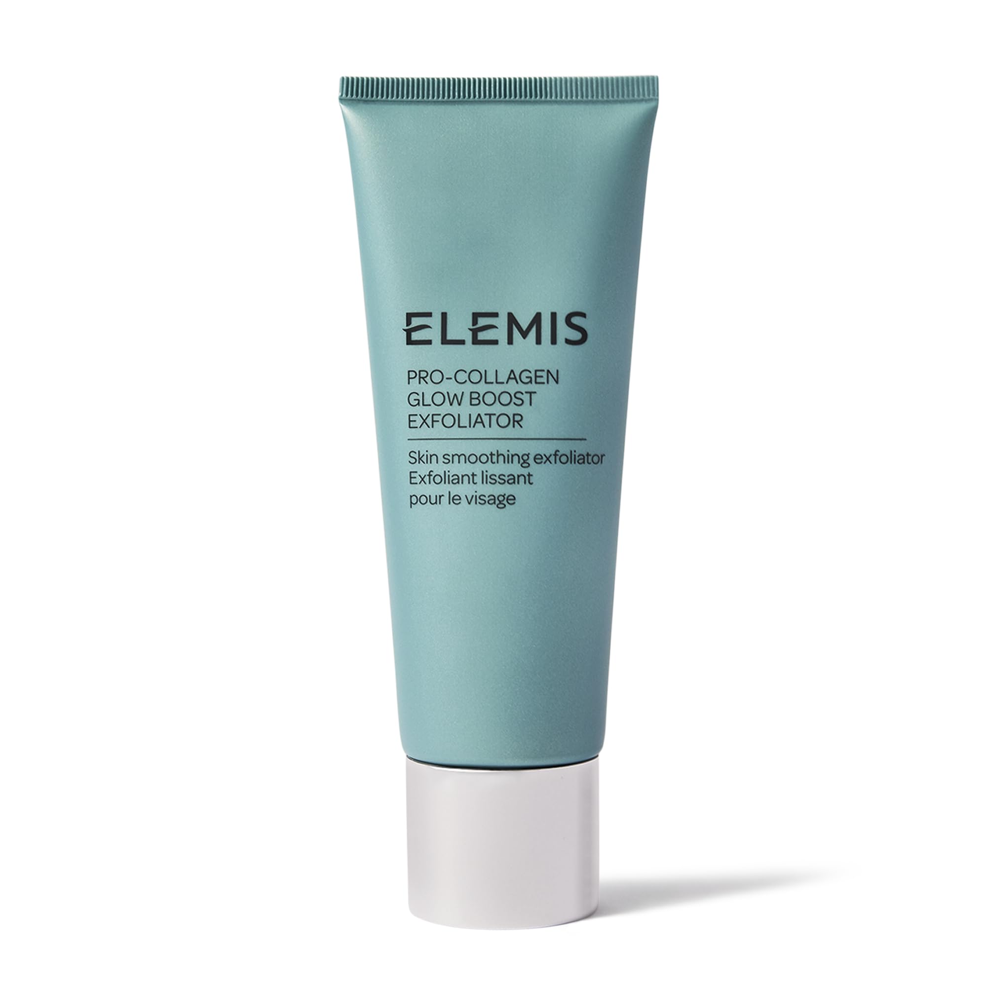 Elemis Pro-Collagen Glow Boost Exfoliator bottle for a gentle radiance boost.