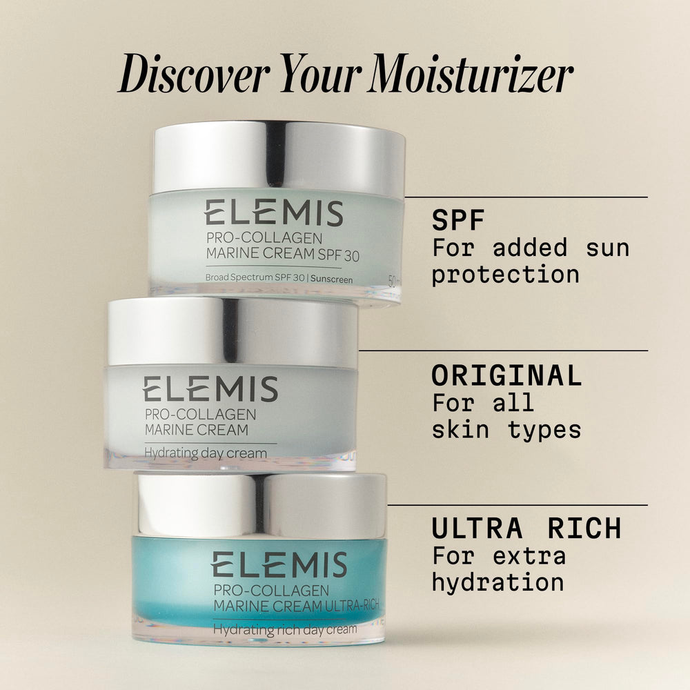 Elemis Pro-Collagen Marine Cream SPF 30 closeup shows firming-looking skin.