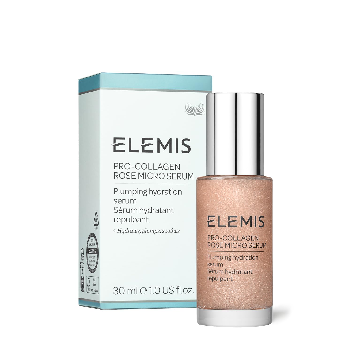 Elemis Pro-Collagen Rose Micro Serum pack shot highlighting premium hydration.