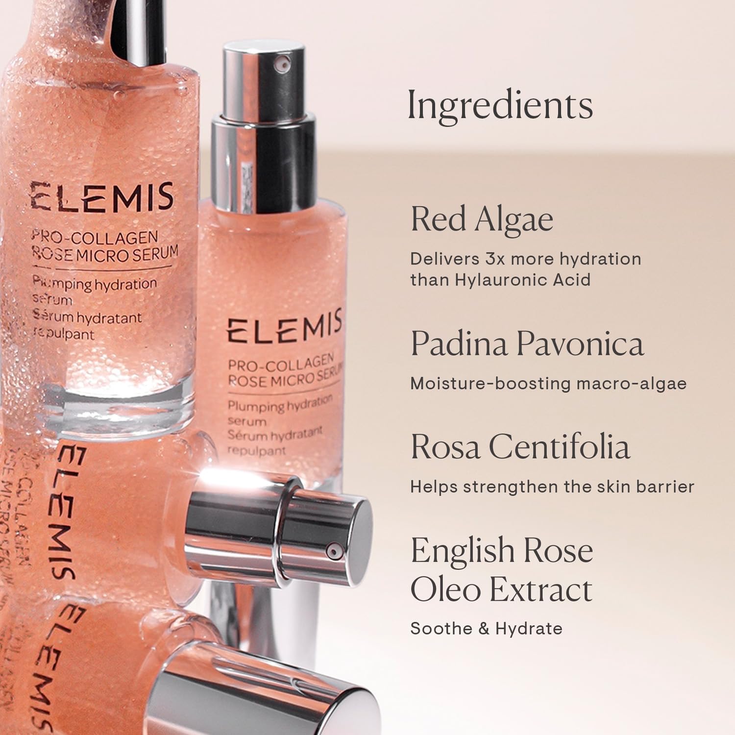 Elemis Rose Centifolia extract highlight suggests antioxidant support for skin.