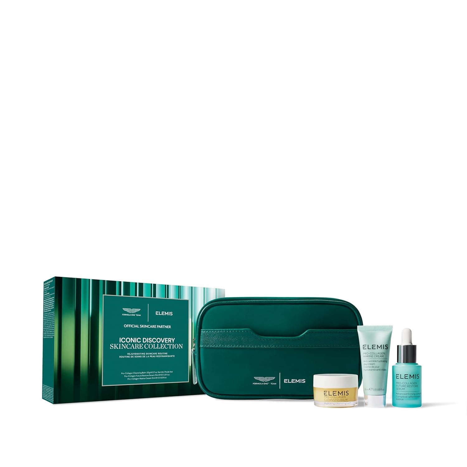 ELEMIS kit textures show cream and serum layers for daily care.