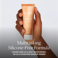 Elemis Superfood Glow Priming Moisturizer daily application demonstrates skin prep and a natural glow.
