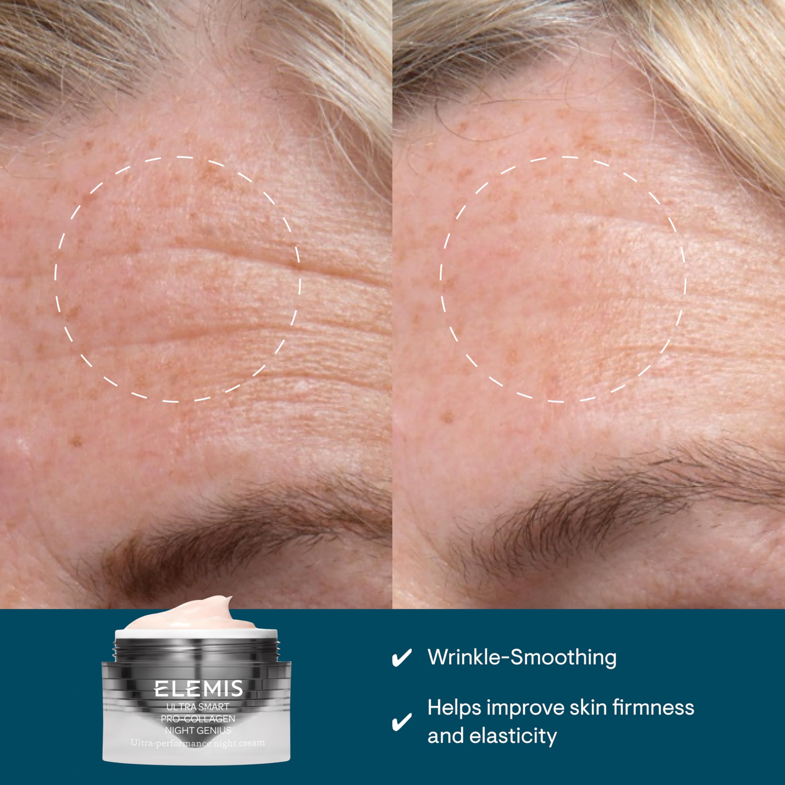 ELEMIS ULTRA SMART Night Genius cream on palm highlights creamy texture and hydration