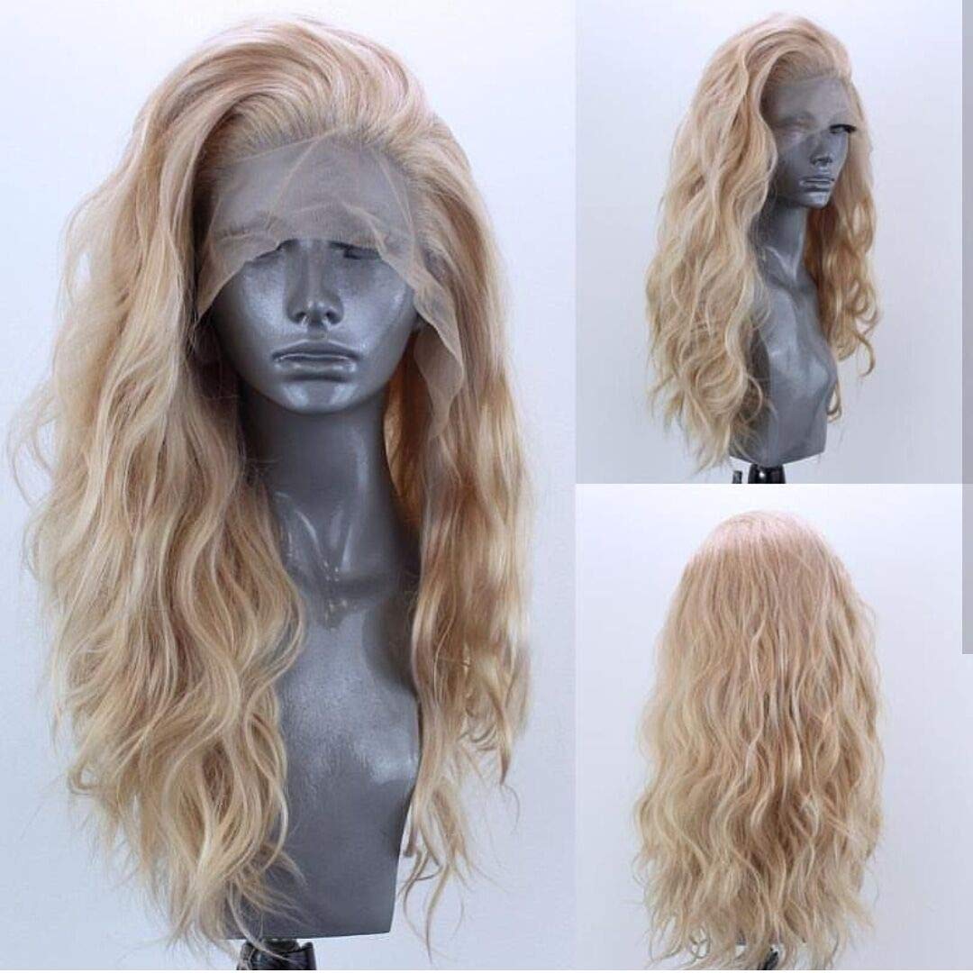 ELESTY long natural curly glueless lace-front wig in golden blonde for everyday styling.