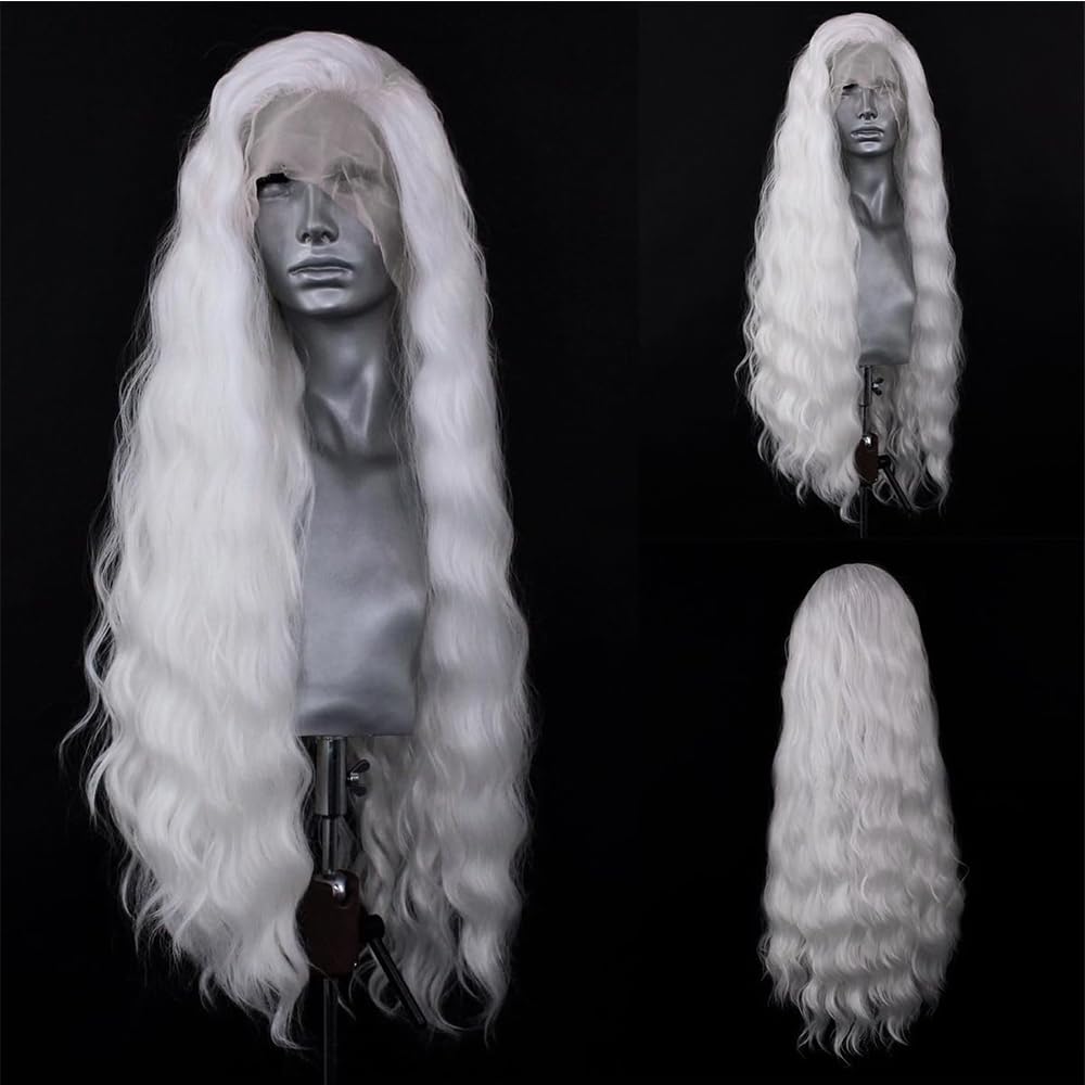 ELESTY long wavy white wig back view showing full waves and finish
