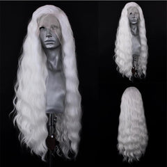 ELESTY long wavy white wig back view showing full waves and finish