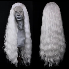 ELESTY long wavy white wig front view for natural hairline and style