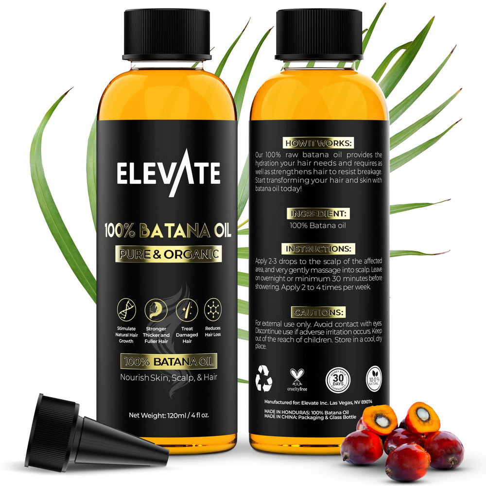 Elevate Batana Oil bottle pour showing pure, natural hair care