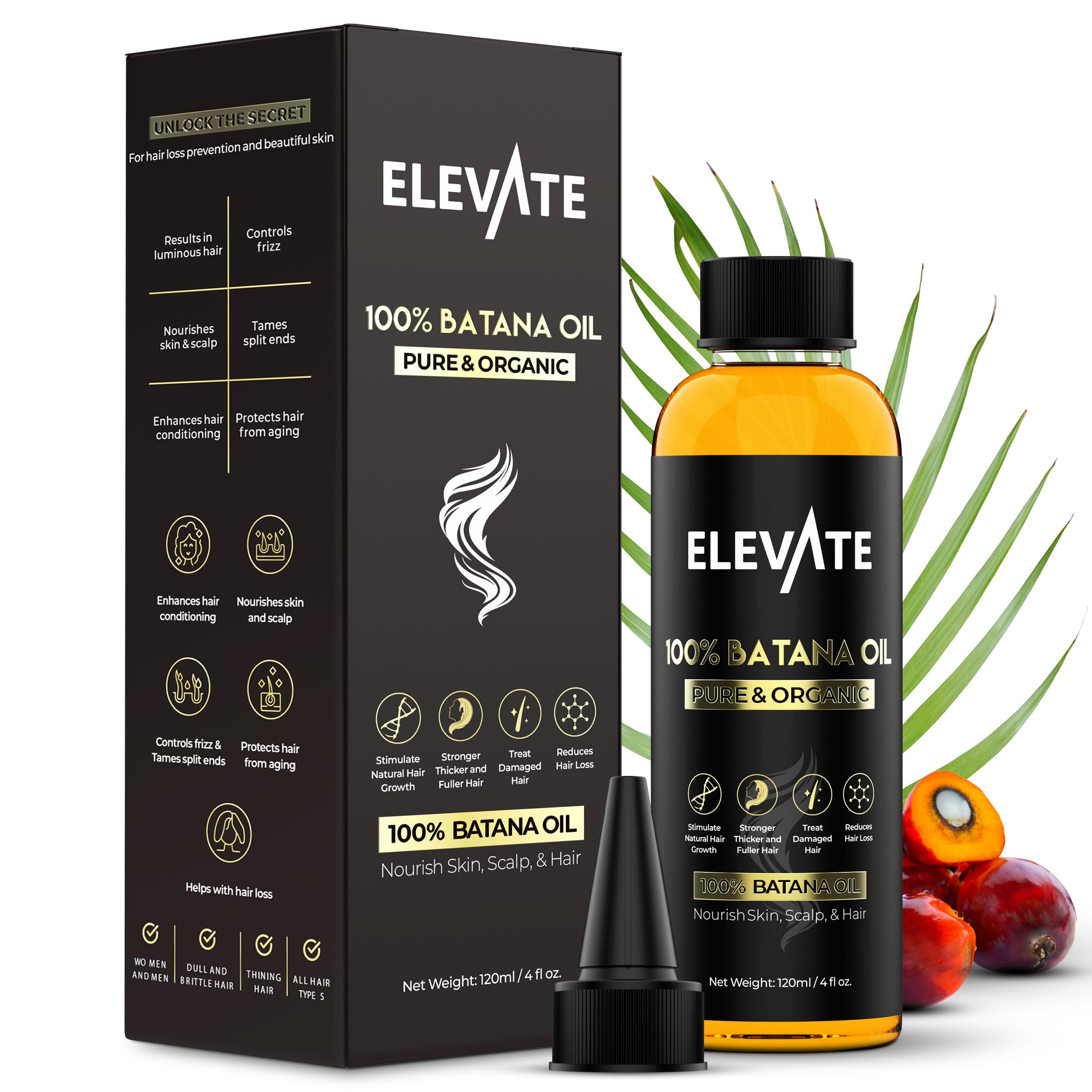 Elevate Batana Oil packaging close-up emphasizes purity and Honduran origin